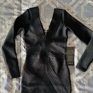NWT BEBE Long Sleeve Bandage MIDI Dress Black XXS